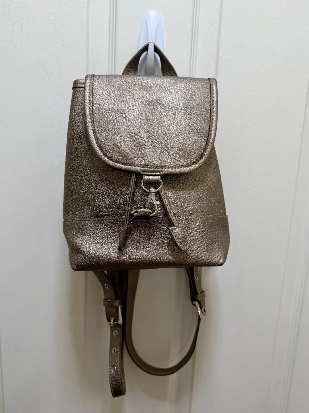 Free People Josie Mini Vegan Faux Leather Backpack Metallic Gun Metal Gold